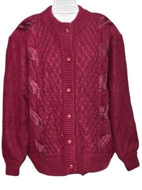 Alexa Grace Vintage Wool Blend Cable Knit Cardigan Sweater. Size XL